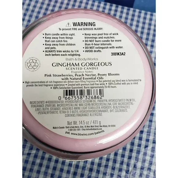 BBW Gingham Gorgeous Large 3 Wick Candle Home Fragrance Decor - Picture 2 of 2
